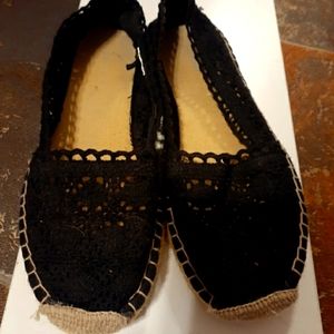 Black crochet slip ons size 7 1/2, great condition,normal wear on soles as shown